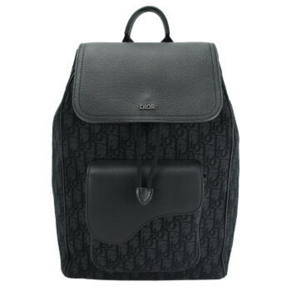 Dior Saddle Backpack Oblique Canvas Leather Black Trotter Daypack - Picture 1 of 7
